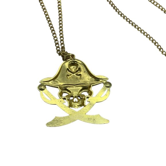 Vtg Pirate Skull Pendant Necklace Red Hat & Rhinestones Costume 18.5” - Picture 3 of 5